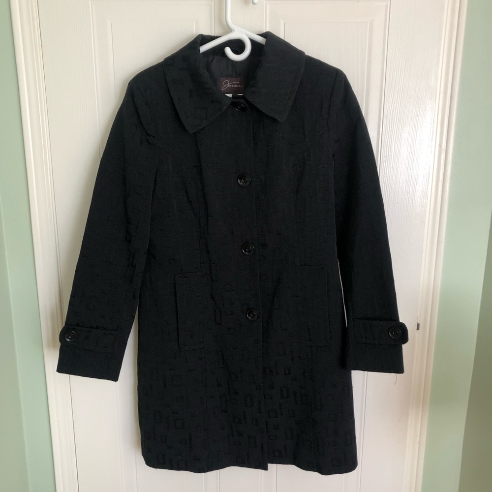BLACK TRENCH COAT Women's Black Textured Single-Breasted Coat JESSICA BRAND